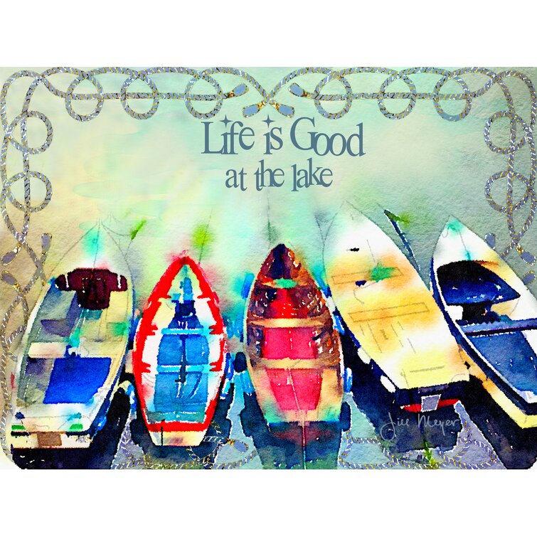 Life Is Good Watercolor Row Boat On Canvas by Jill Meyer Print